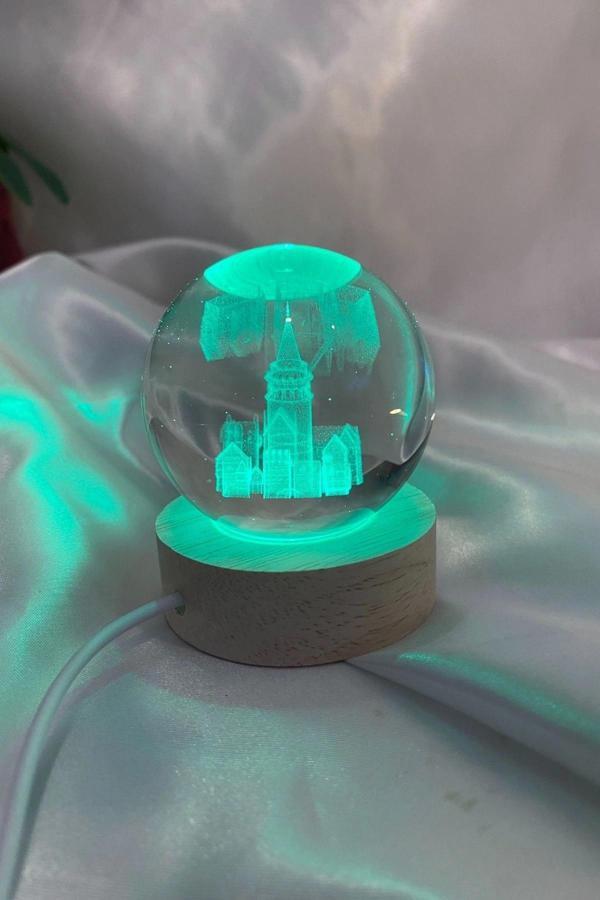 3D Led Işık Gecelambası Cam Küre Çok Renk Günışığı Ahşap Galata Kulesi Gece Lambası 6 cm - Image 1