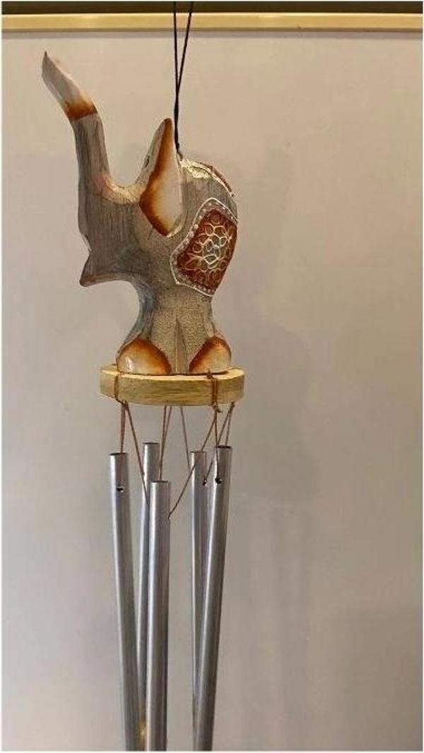 Deprem Çanı Zili Rüzgar Çanı Ahşap Figürlü 5 Metal Borulu - Image 1