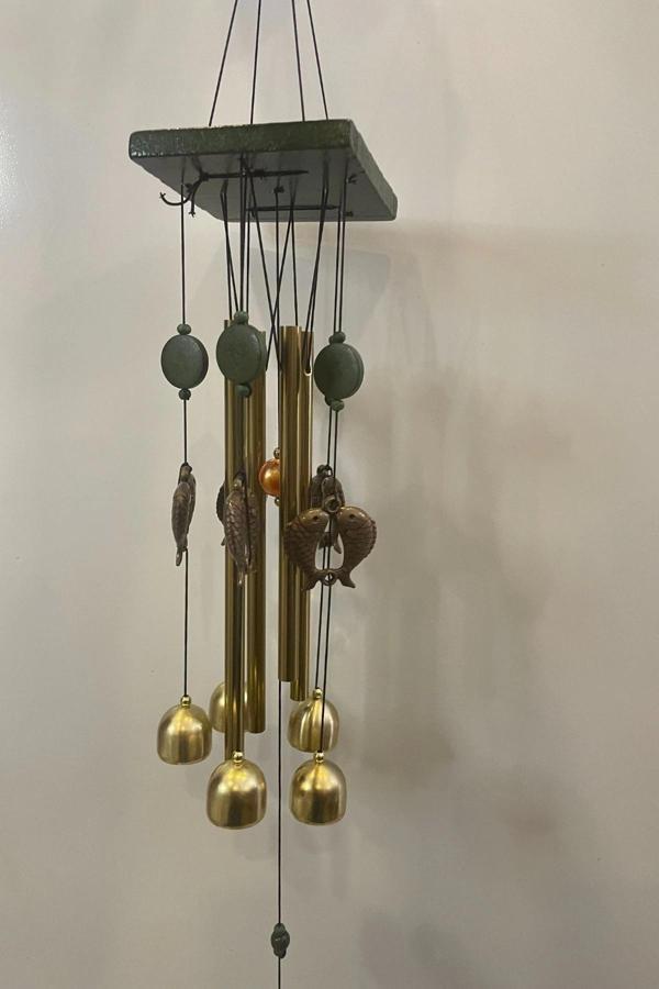 Deprem Zili Çanı Duvar Rüzgar Çanı Zili Feng Shui Ejderha Yılı 5 Çanlı Çift Balık Objeli - Image 1