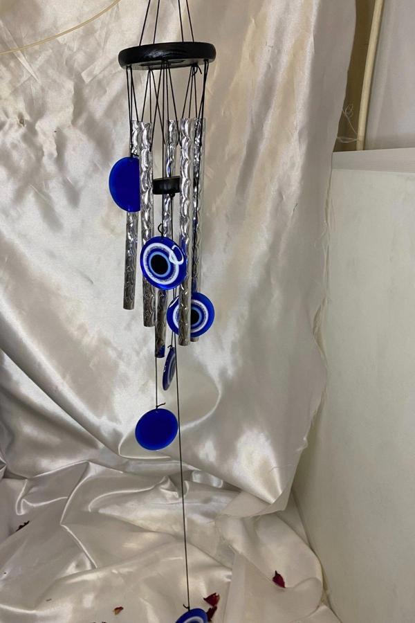 Deprem Zili Çanı Duvar Rüzgar Çanı Zili Feng Shui Ejderha Yılı Koruyucu 5 Borulu Çanlı Nazar Boncuğu - Image 1
