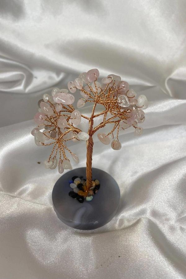 Doğaltaş Pembe Kuvars Taşı Doğal Taş Bakır Hayat Ağacı Stres Meditasyon Taşı - Image 1