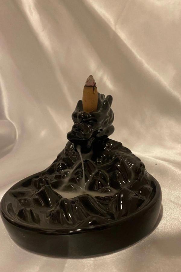 Dragon Ejderha Budha Geri Akış Tütsülük Şelale Ters Akış Tütsü Seramik Feng Şui Seramik Siyah - Image 1