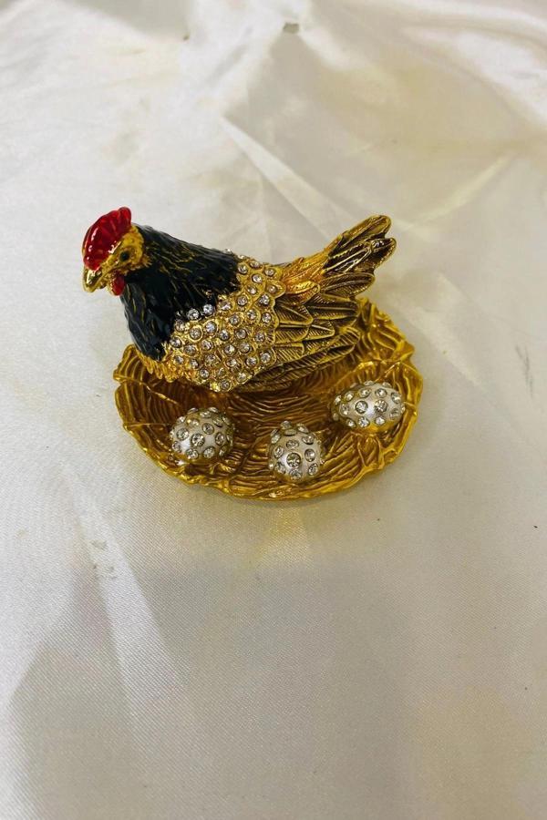 Feng Shui Ejderha Yılı Koruyucu Bereket Zenginlik Sembolü Altın Yumurtlayan Tavuk Swaroski Taşlı - Image 1