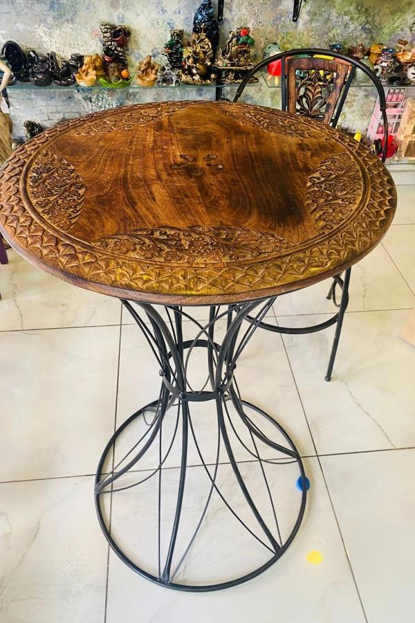 Masa Ferforje El İşi Ahşap Masa Bar Masası 2 Sandalye - Image 1