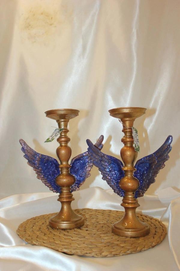 Mumluk Şamdan Melek Kanatlı Elİşi Hand Made 2 li - Image 1