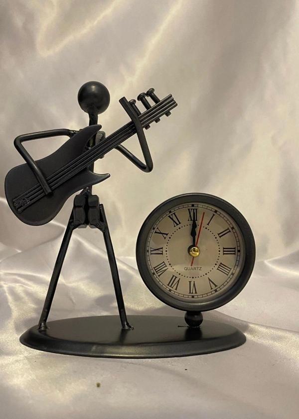 Müzisyen Metal Saat El Yapımı Büro Masa Saat Biblo Gitar 01 - Image 1