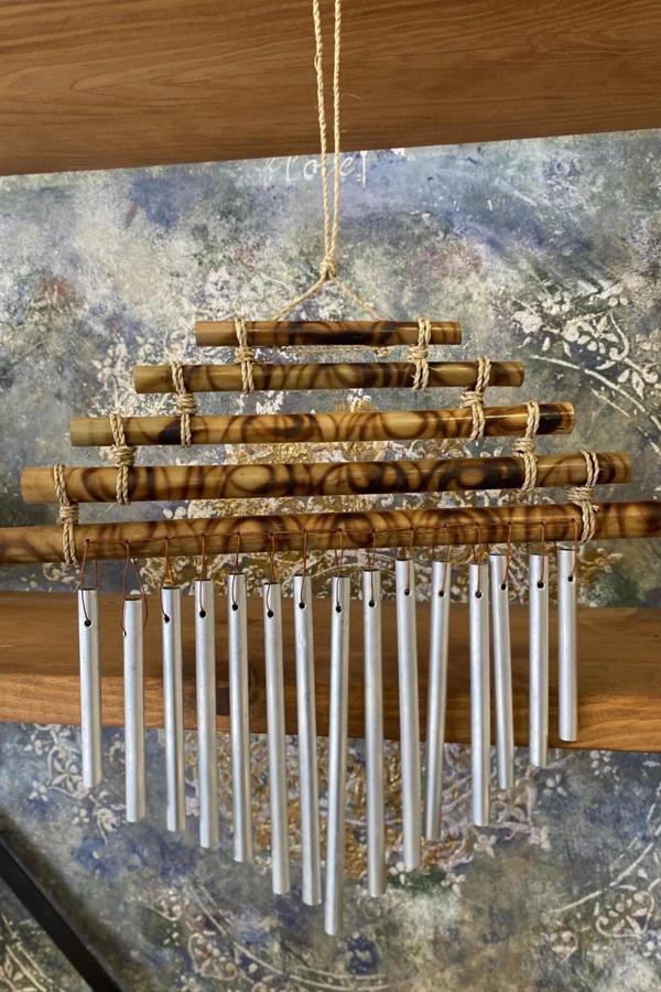 Rüzgar Çanı Deprem Zili Çanı Ahşap Metal Borulu Bambulu - Image 1