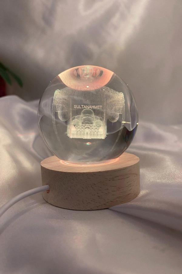 Sultan Ahmet 3D Led Işık Gecelambası Cam Küre Çok Renk Günışığı Ahşap Sultanahmet Cami Gece Lambası  - Image 1