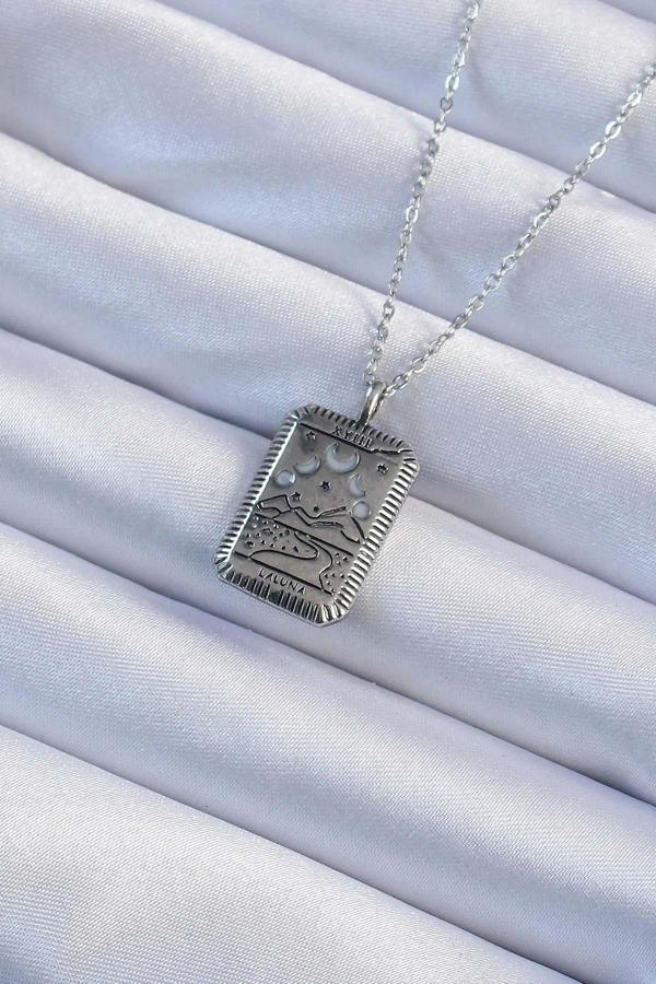 Eskitme Gümüş Renk Ay Figürlü Tarot Kolye - EBJ240920W28206 - Image 1