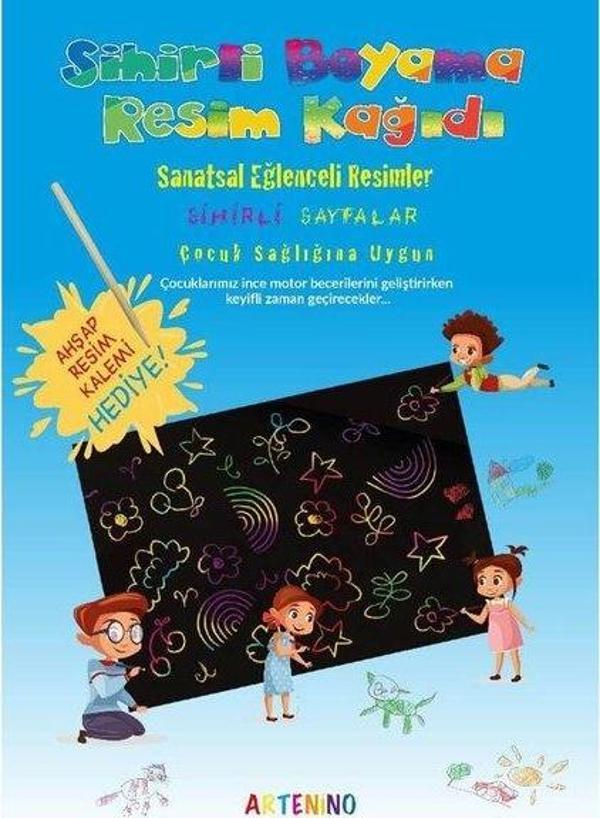 Artenino Sihirli Boyama Kağıdı 5 Sihirli Sayfa + 1 Ahşap Kalem - Image 1