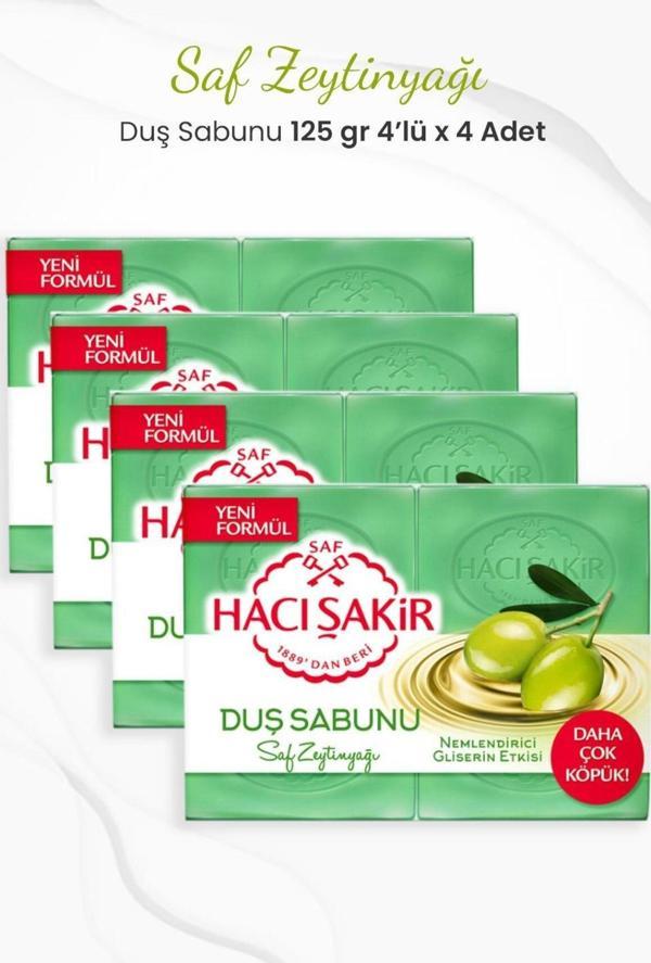 Hacı Şakir Saf Zeytinyağlı Gliserinli Duş Sabunu 4 X 125 Gr X 4 Adet - Image 1