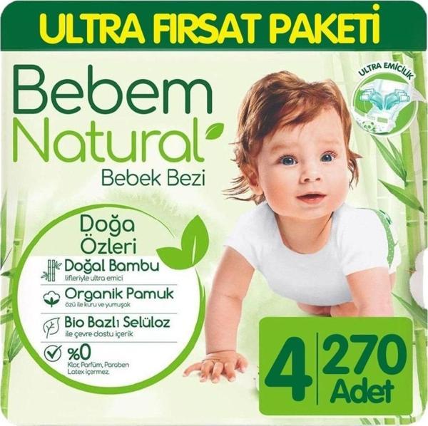 Bebem Natural Bebek Bezi Ultra Fırsat Paketi 4 Beden 90X3 270 Adet - Image 1