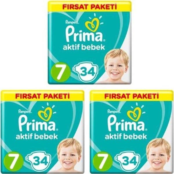 Prima Bebek Bezi 7 Beden 102 Adet 34X3Lü Fırsat Paket Aktif Bebek 15+ Kg - Image 1