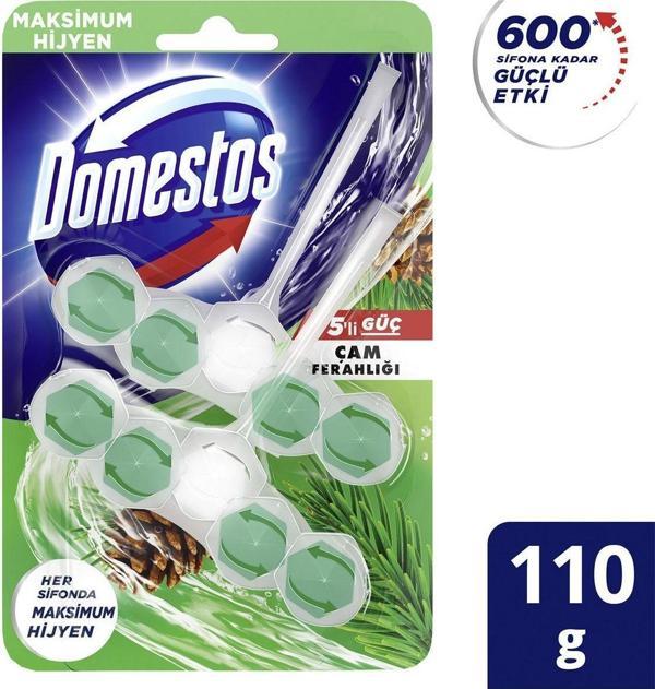 Domestos Wc Blok 5'Li Güç Çam Ferahlığı 600 Sifona Kadar Güçlü Temizlik 110 Gr İkili Paket - Image 1