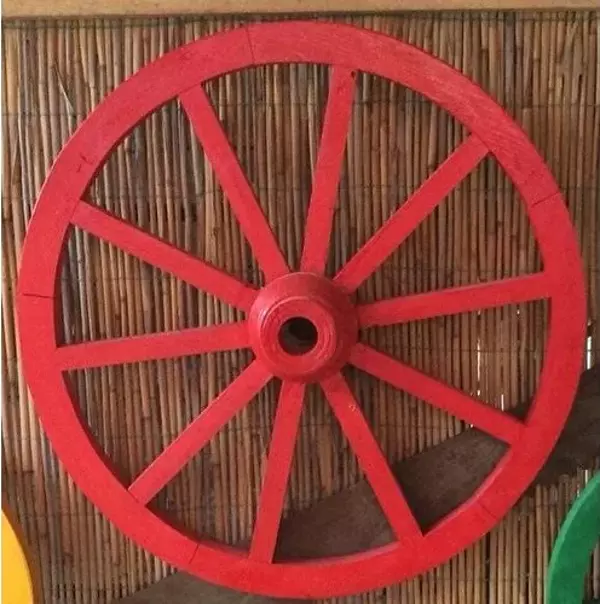 Otantik Çarşı Ahşap At Arabası Tekeri 70 cm.Kırmızı Renk - Image 1