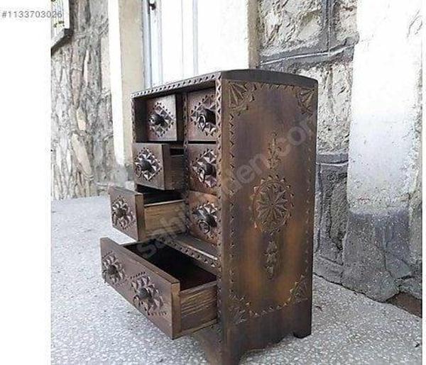 Ahşap Masa Üstü Şifonyer Takı Kutusu Mücevherlik  43x30 cm. - Image 1