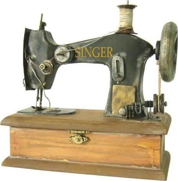 Dekoratif Metal Dikiş Makinesi Ahşap Kutulu 642 - Image 1