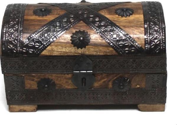 Eskitme Ahşap  Metal Süslemeli Sandık 19x11x11 cm. - Image 1