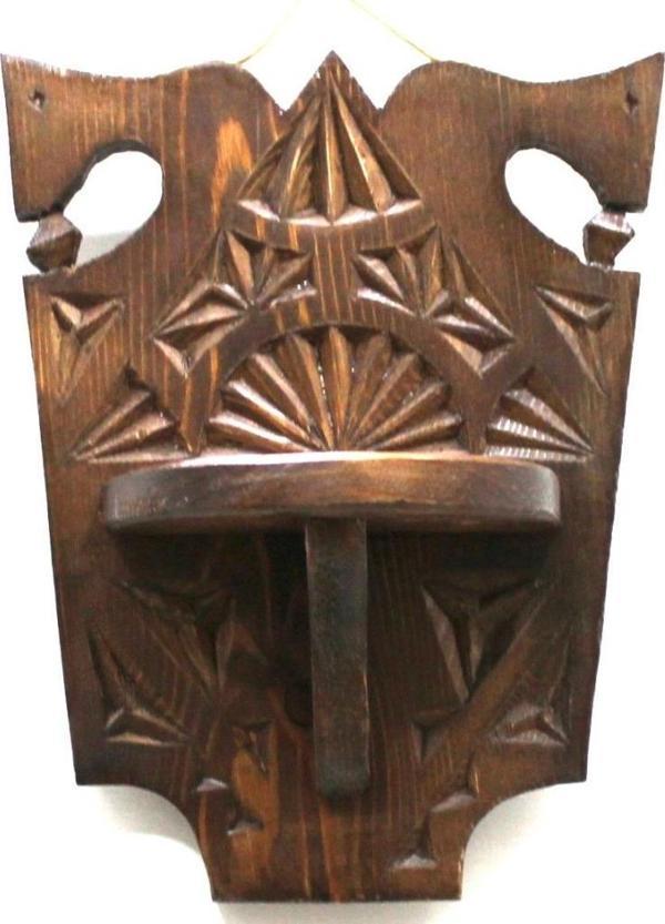 Otantik Çarşı Ahşap  Ahşap El Oyması  Lambalık Raf 27x21x11 cm. - Image 1
