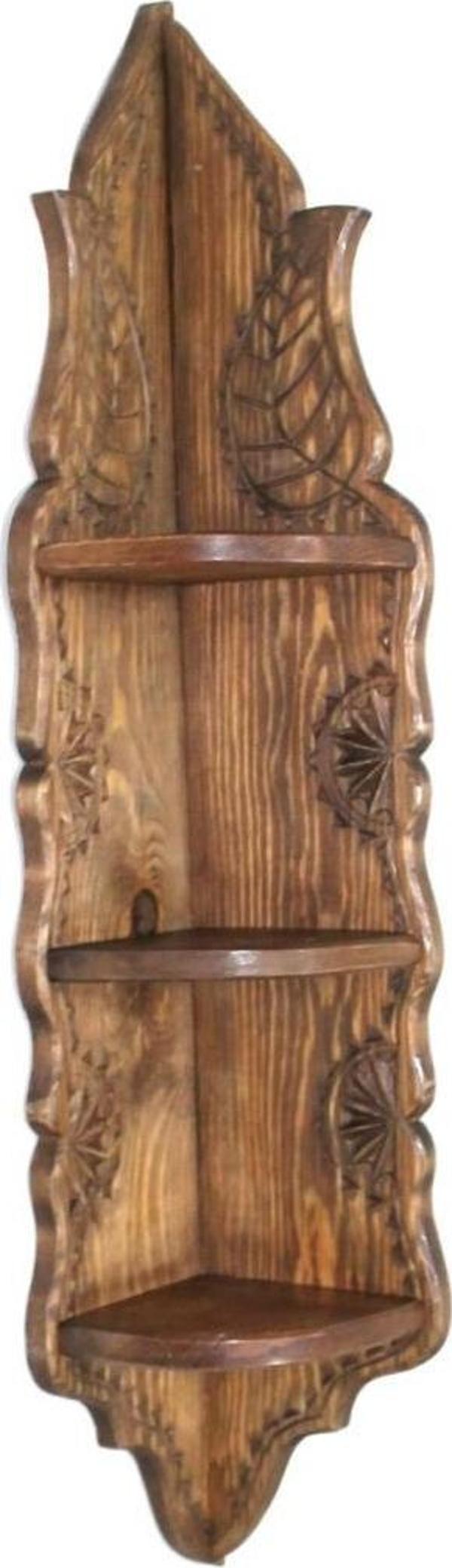 Otantik Çarşı Ahşap El Oyması Köşe Raf 85x15x15 cm. - Image 1