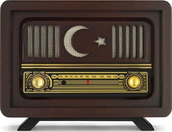 Nostaljik  Radyo (Şarjlı Pil+Adaptörlü) Ayyıldız Model Kahverengi - Image 1