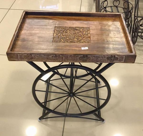Ahşap Ferforje Teker Sehpa 40x27x40 cm. - Image 1