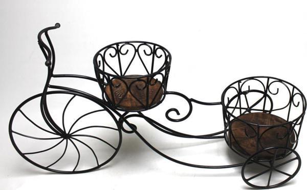 Eskitme Ahşap Ferforje Bisiklet Çiçeklik  Saksılık 81x23x45 cm. - Image 1