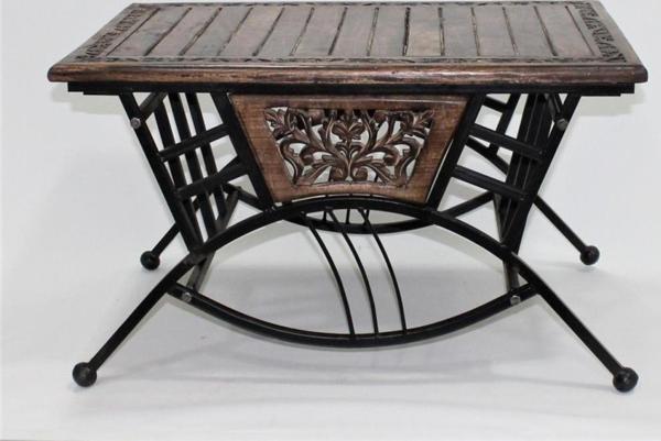 Eskitme Ahşap Ferforje Dikdörtgen Sehpa 76x50x46 cm. - Image 1