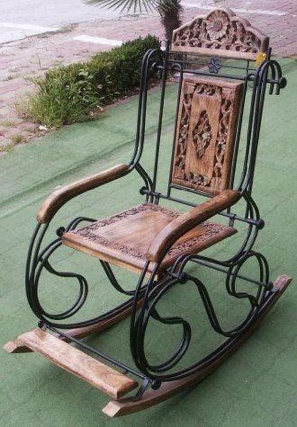 Ahşap Ferforje Oymalı Sallanan Koltuk - Image 1