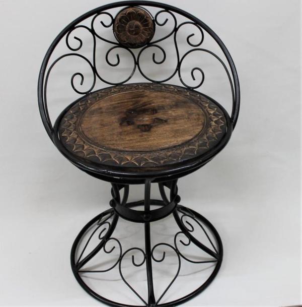 Ahşap Ferforje Oymalı Sandalye Tabure 46x46x59 cm. - Image 1