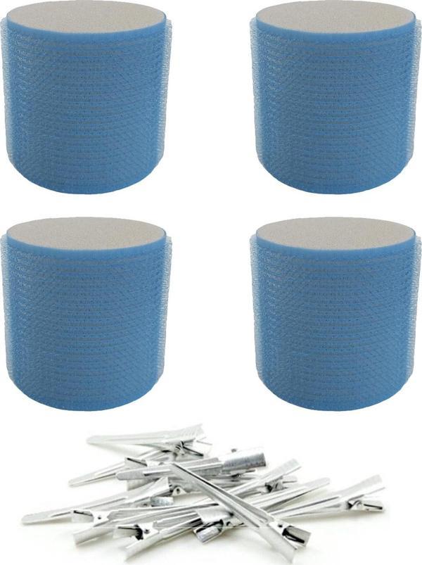 Croc 1208 Mavi Cırtlı Sünger Bigudi 4Lü Çap 6Cm + 12Li Alüminyum Saç Pensi - Image 1