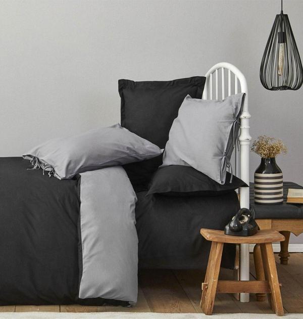 Karaca Home Basic Siyah Koyu Gri %100 Pamuk Çift Taraflı Çift Kişilik Nevresim Takımı - Image 1