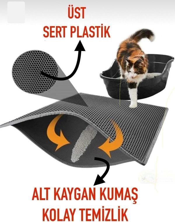 Üst Sert Plastiktir Elekli Kedi Paspası Kedi Tuvalet Önü Paspas Elekli Kedi Kumu Paspası (SİYAH) - Image 1