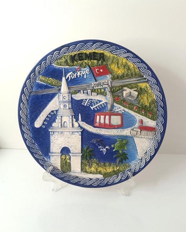 Seramik Biblo Tabak Kule Bayrak Kaplumbağa Palmiye Ağaç Deniz Tatil Duvar Masa Süsü 24 cm  - Image 1