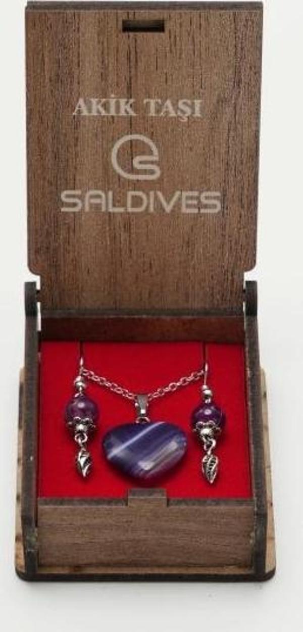Saldives Akik Doğaltaş Kolye ve Küpe - Image 1