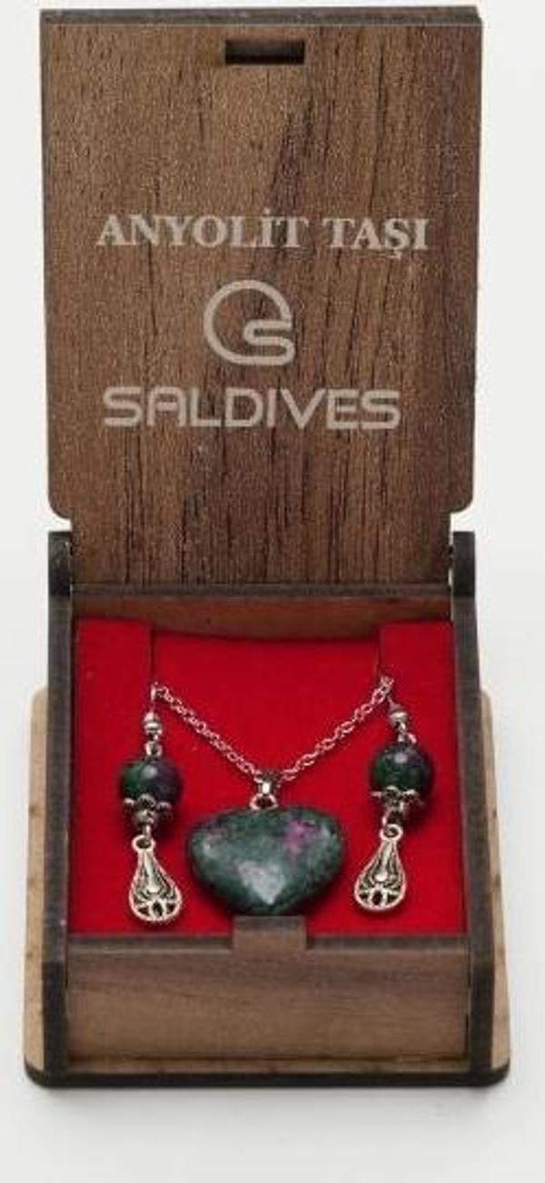 Saldives Anyolit Doğaltaş Kolye ve Küpe - Image 1