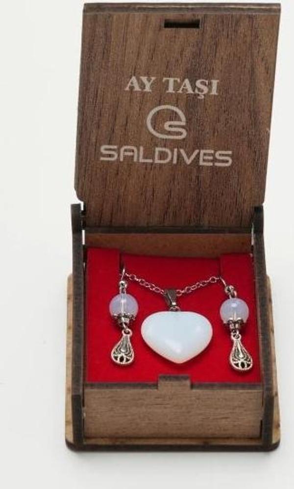 Saldives Ay Taşı Doğaltaş Kolye ve Küpe - Image 1