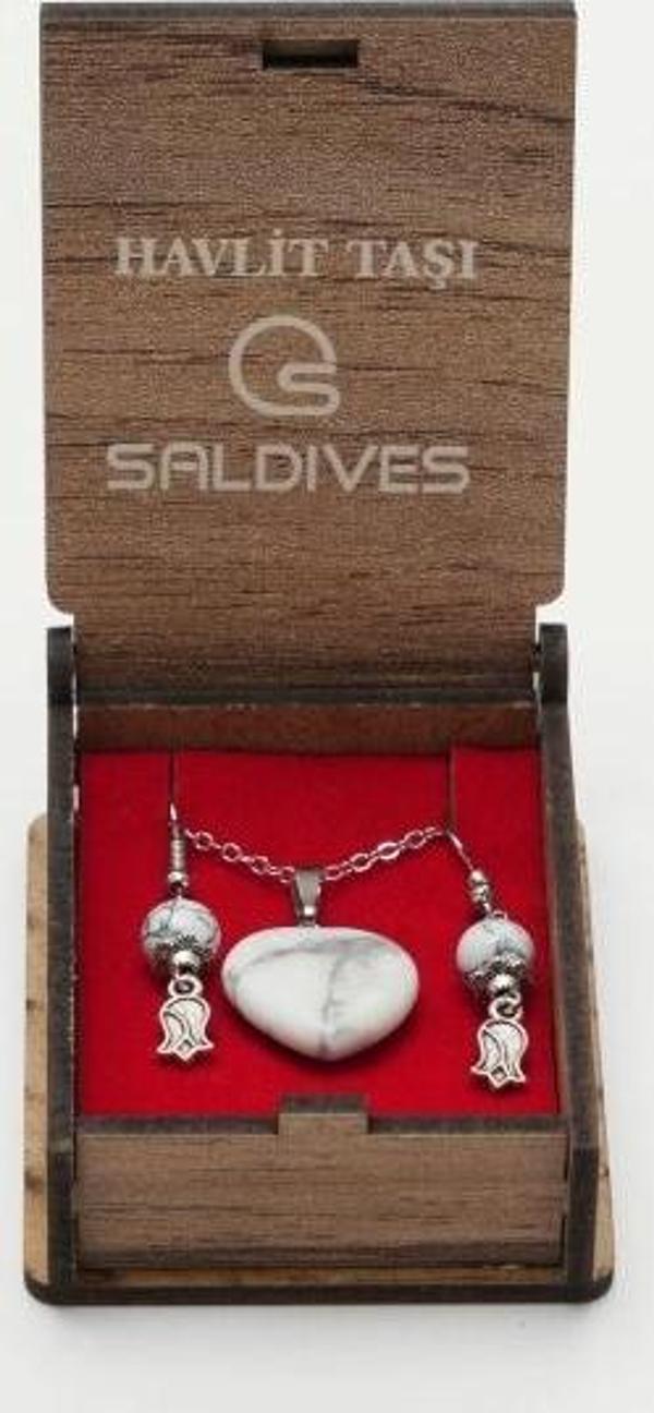 Saldives Havlit Doğaltaş Kolye ve Küpe - Image 1