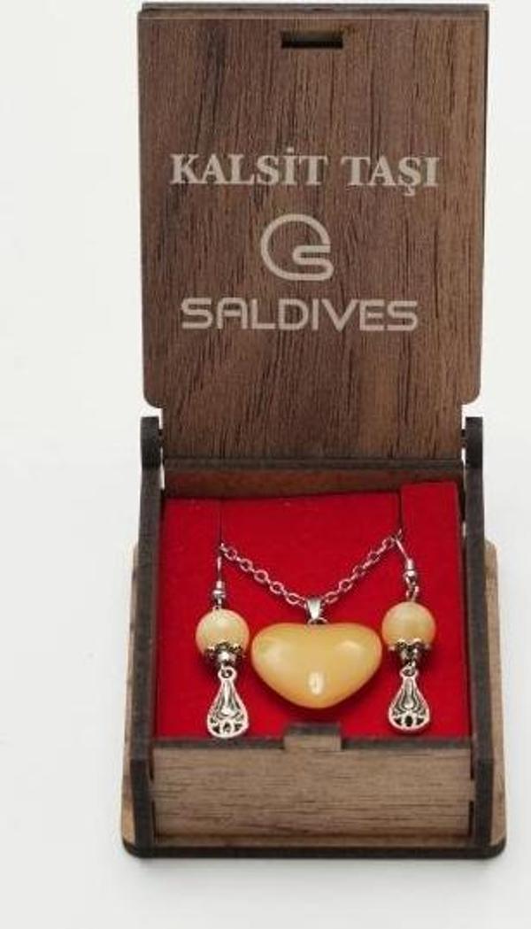 Saldives Kalsit Doğaltaş Kolye ve Küpe - Image 1