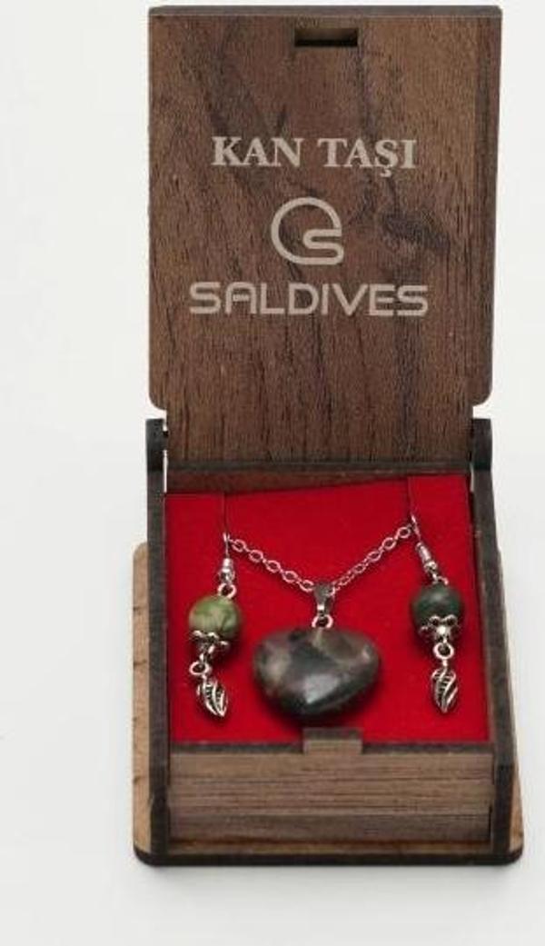 Saldives Kan Taşı Doğaltaş Kolye ve Küpe - Image 1