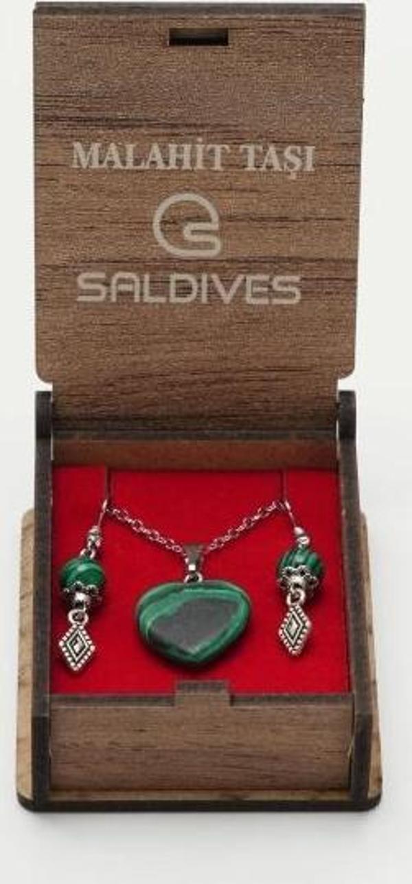 Saldives Malahit Doğaltaş Kolye ve Küpe - Image 1