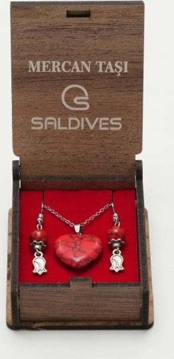 Saldives Mercan Doğaltaş Kolye ve Küpe - Image 1