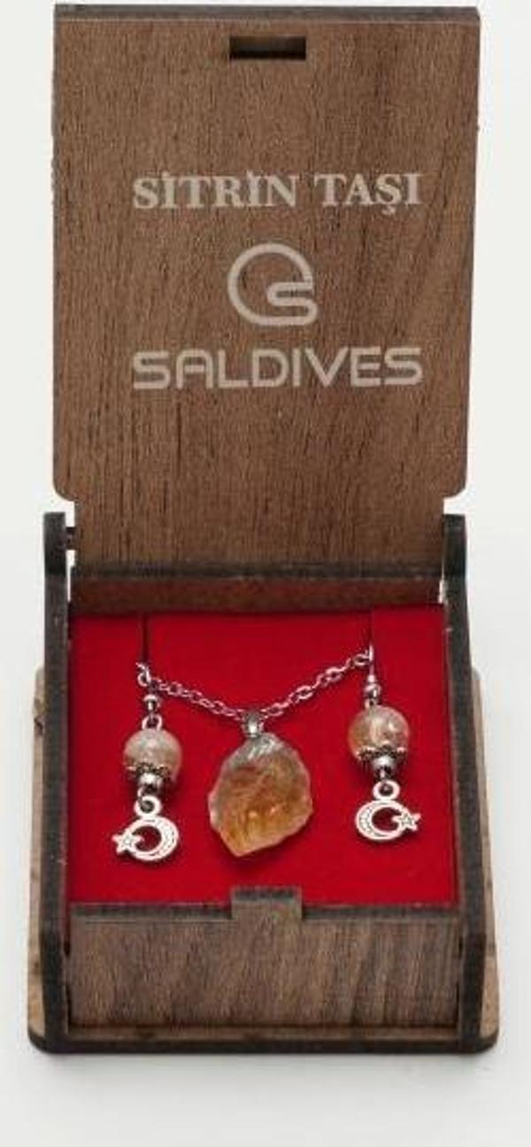 Saldives Sitrin Doğaltaş Kolye ve Küpe - Image 1