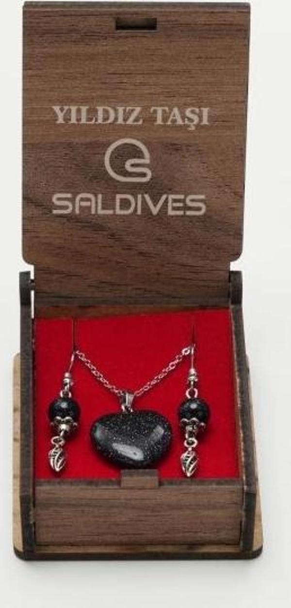 Saldives Yıldız Taşı Doğaltaş Kolye ve Küpe - Image 1