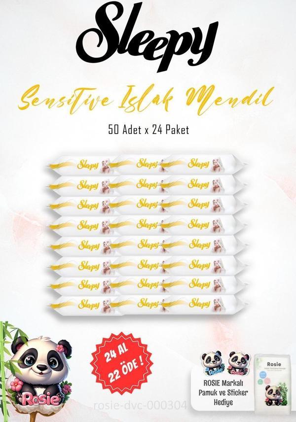 Sleepy Sensitive Islak Bebek Mendil 50'li ve ROSIE Pamuk - Image 1
