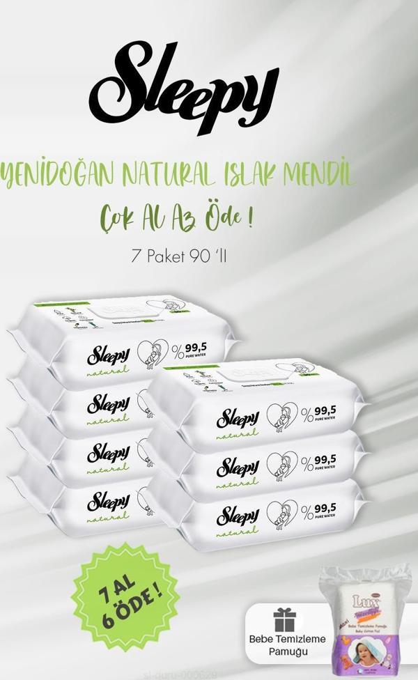 Sleepy Natural Yenidoğan Islak Mendili 90 Adet ve Bebek Pamuğu - Image 1