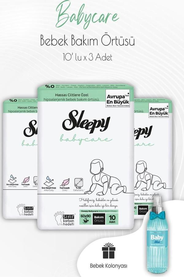 Sleepy Babycare Bebek Bakım Örtüsü 10'lu x 3 Adet ve Bebek Kolonyası Mavi - Image 1