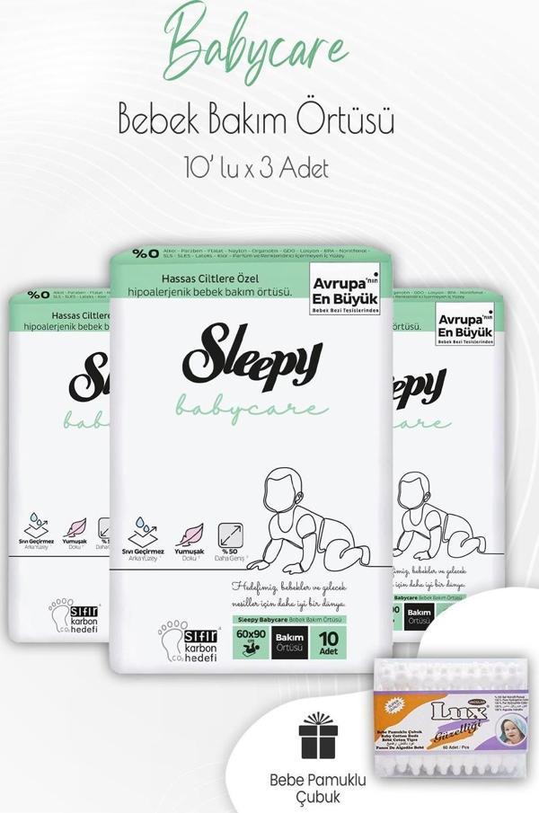 Sleepy Babycare Bebek Bakım Örtüsü 10'lu x 3 Adet ve Bebek Pamuk Çubuğu - Image 1