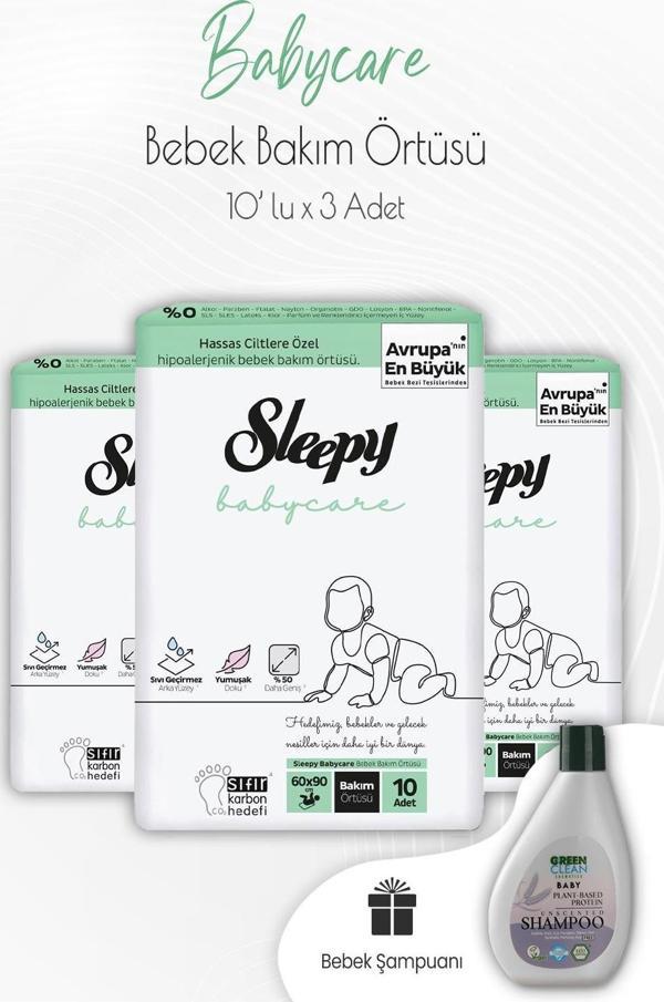 Sleepy Babycare Bebek Bakım Örtüsü 10'lu x 3 Adet ve Bebek Şampuan - Image 1