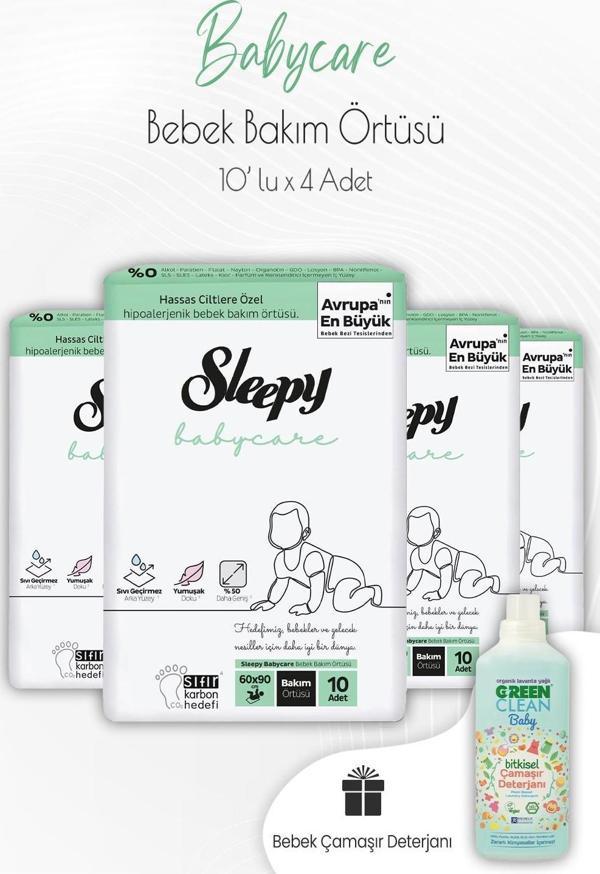Sleepy Babycare Bebek Bakım Örtüsü 10'lu x 4 Adet ve Bebek Deterjanı - Image 1